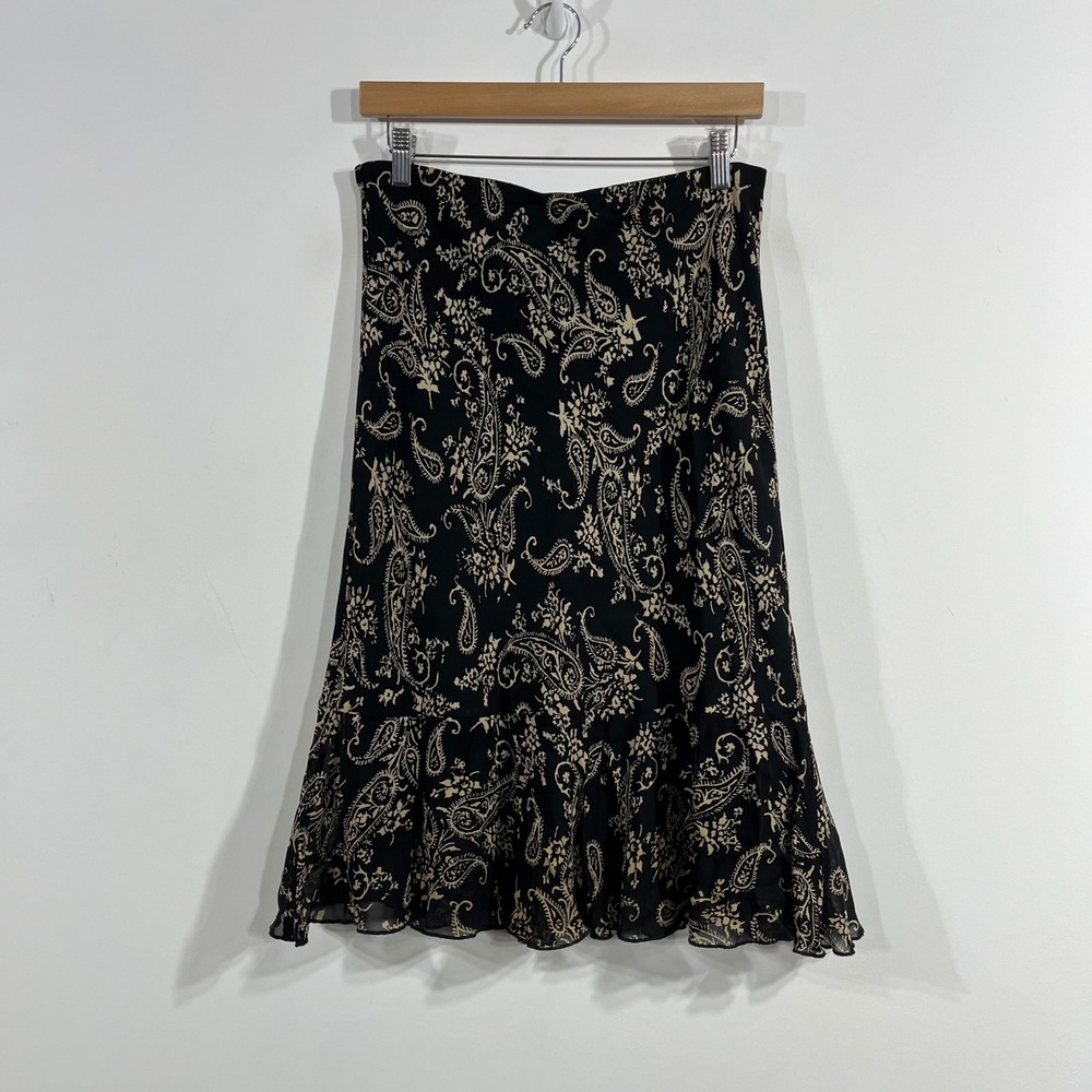 Karen Kane VTG 90s Fairy Grunge Paisley Ruffle Hem Midi Skirt Medium Renfair